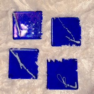 Cobalt blue glass drink coasters. Set of 4